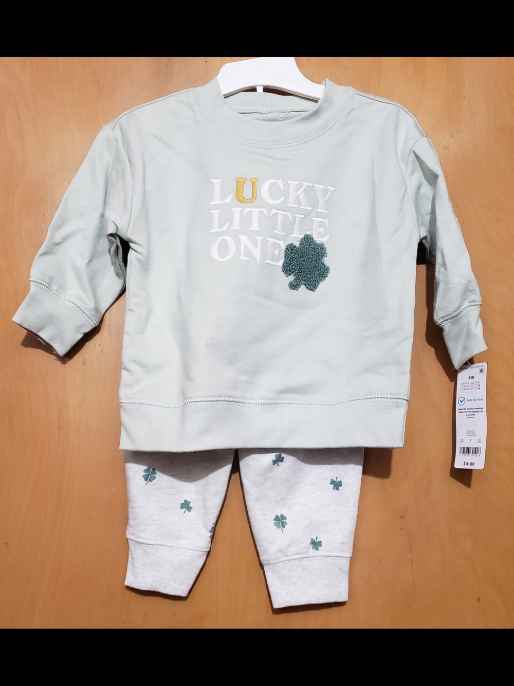 Carter's Light Green "Lucky Little One" Sweatshirt & Shamrock Leggings Set